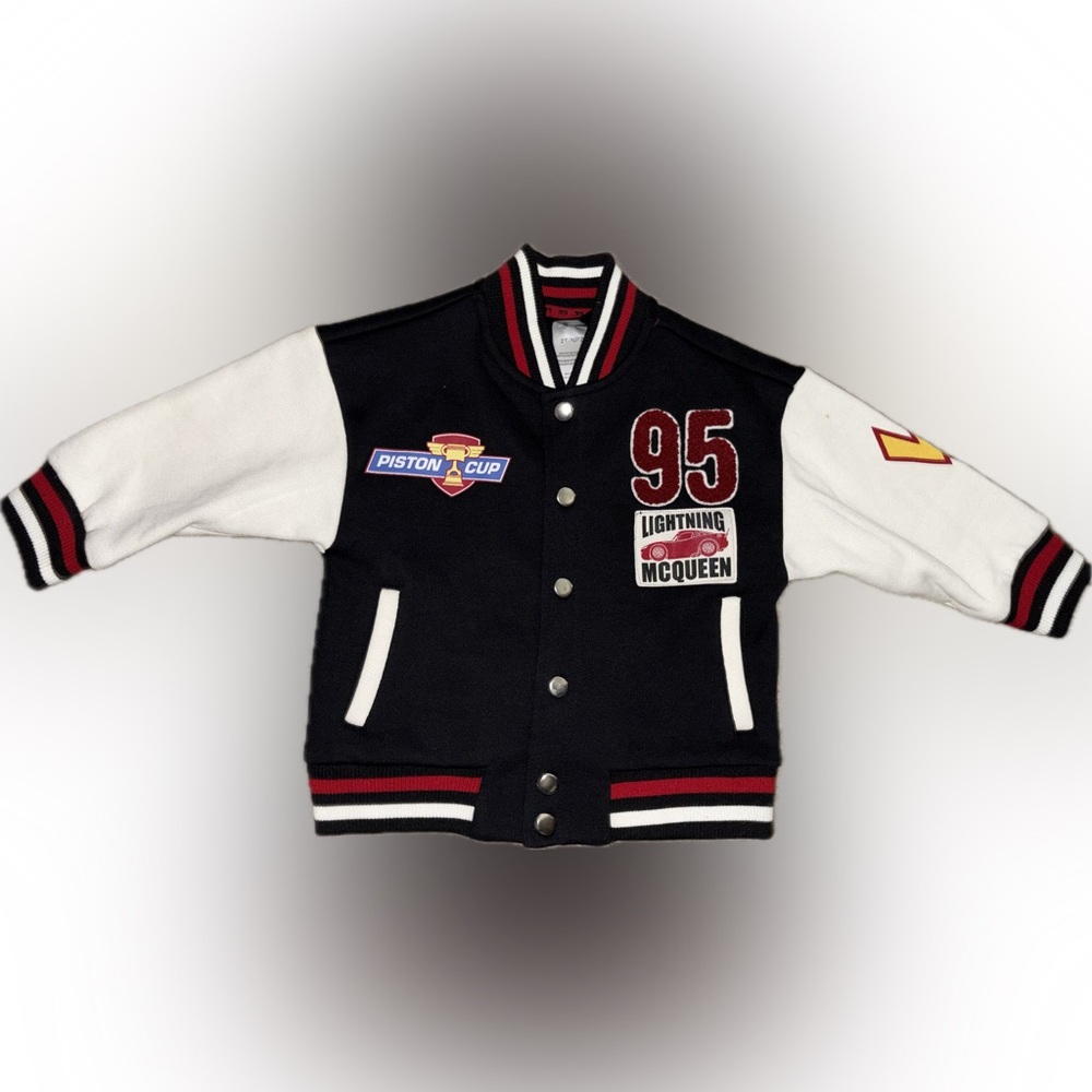 2T Disney Kids Black & White Lightning McQueen Varsity Jacket